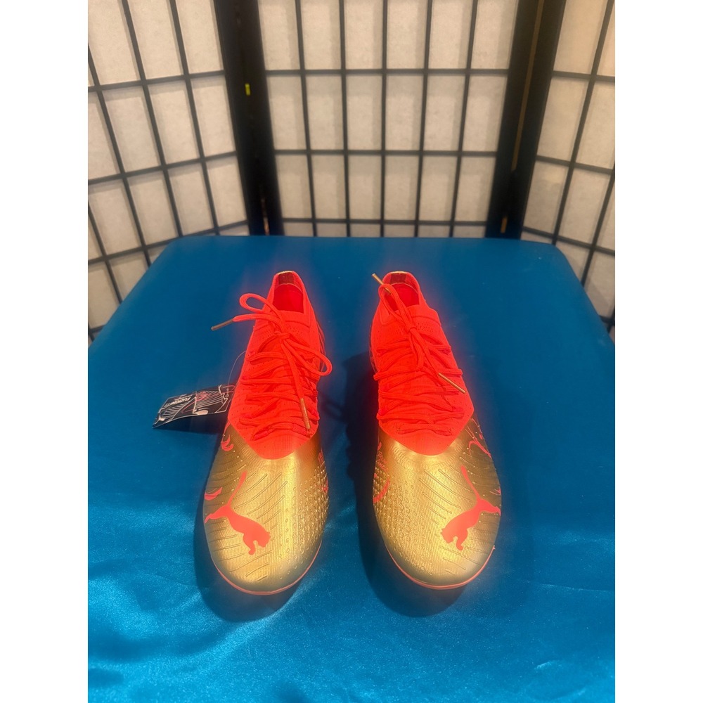 PUMA Neymar Jr Future Z 2.4 FG/AG Soccer Cleats Men's US 9 Fiery Coral Gold